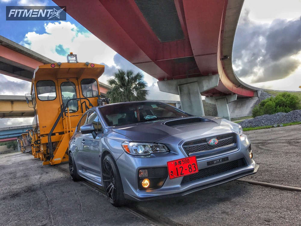 A silver modified 2017 Subaru WRX Sport-tech running AVID1 AV20 18x9.5 +38 wrapped in Dunlop Sp Sport Maxx 245/40