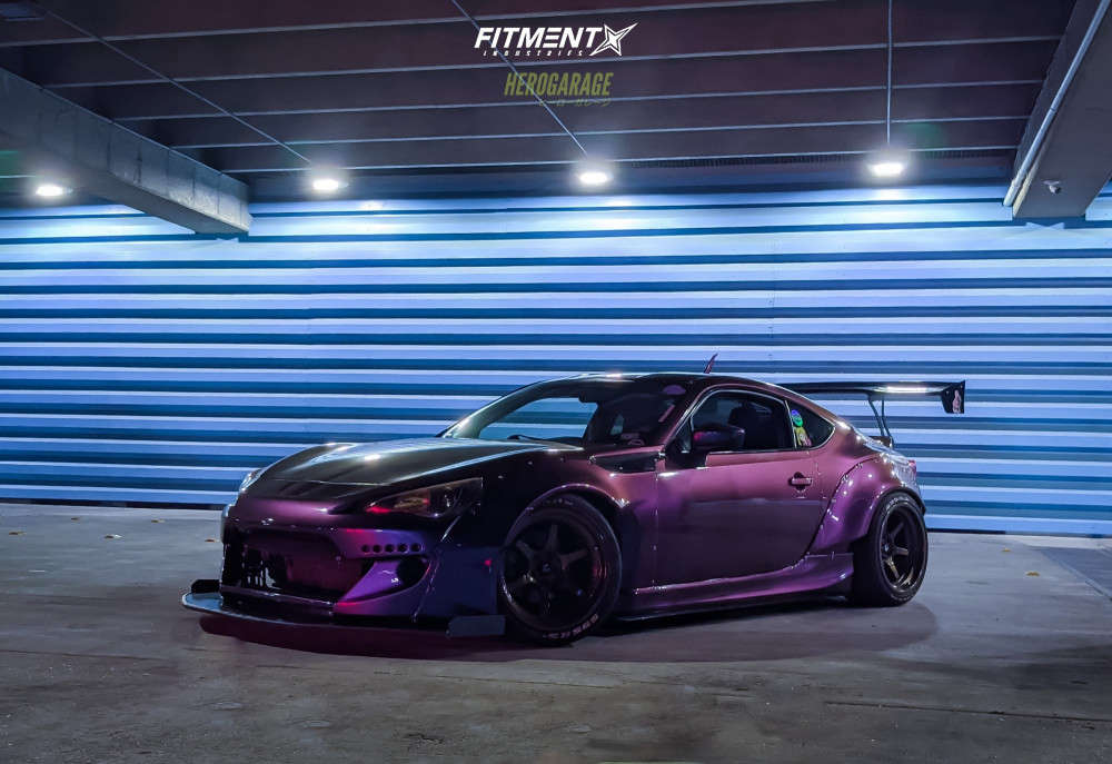 Parking garage photo of a 2013 Scion FRS running Cosmis Racing XT-006R wheels, Federal 595S-rr tires, and BC Racing coilovers